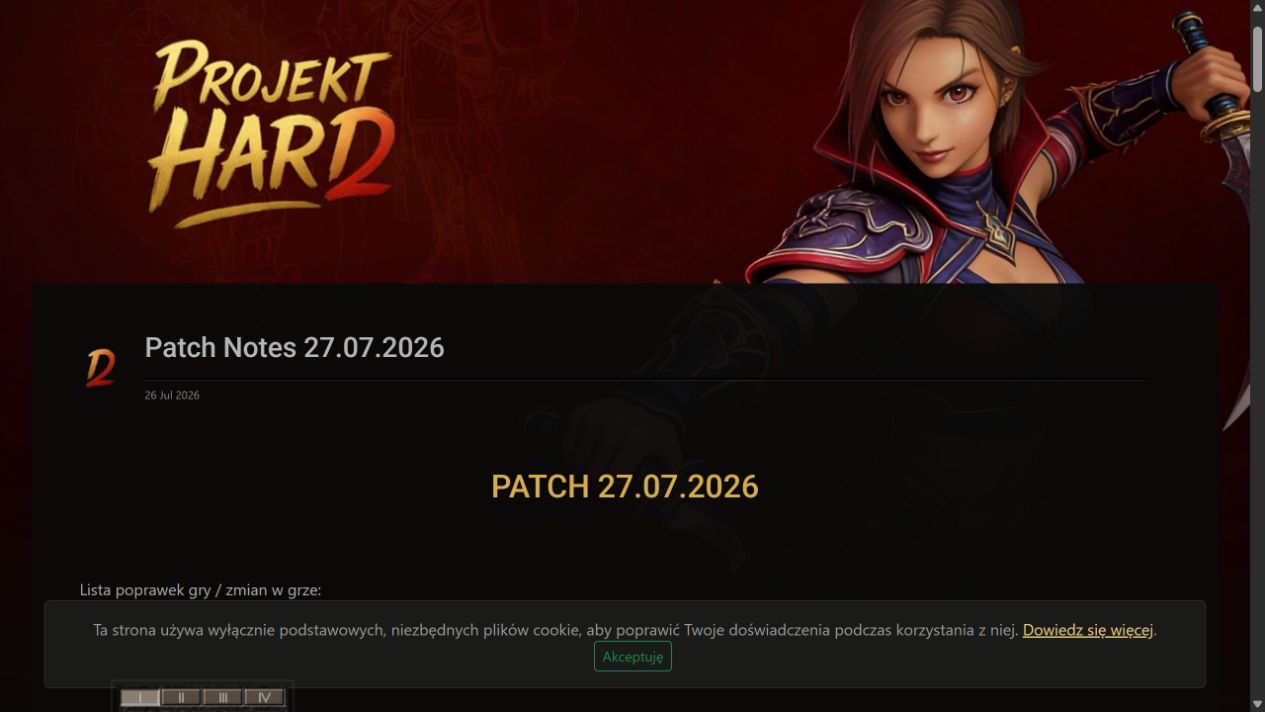 Oficjalny wpis Projekt Hard z informacją o patchu 27.07.2026